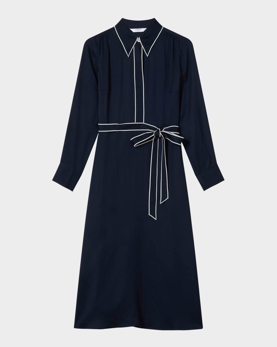 Elise Contrast-Trim Midi Shirtdress